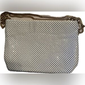 Whiting & Davis White Metal Mesh Crossbody Bag Gold Chain Evening VTG style NWOT